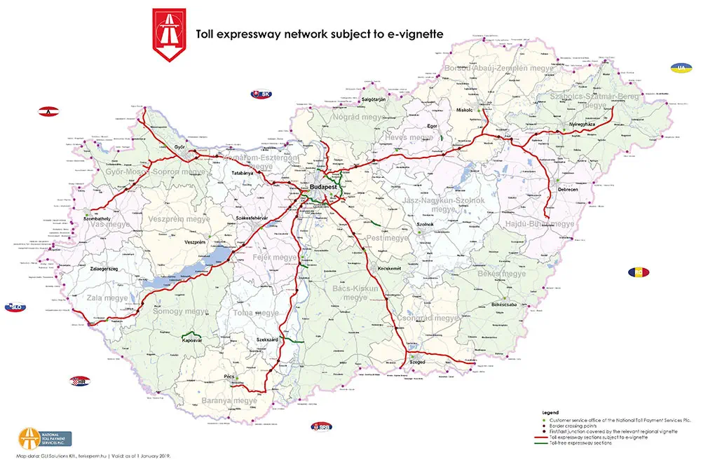 Карта платних доріг Угорщини