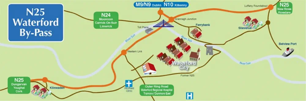 Карта магістралі N25 у Ірландії