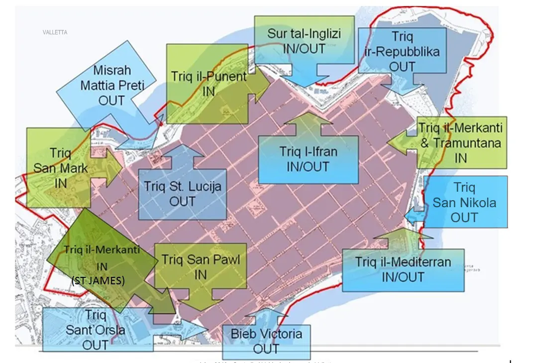 Валлетта в'їзди і виїзи у зону платного перебування. Мальта