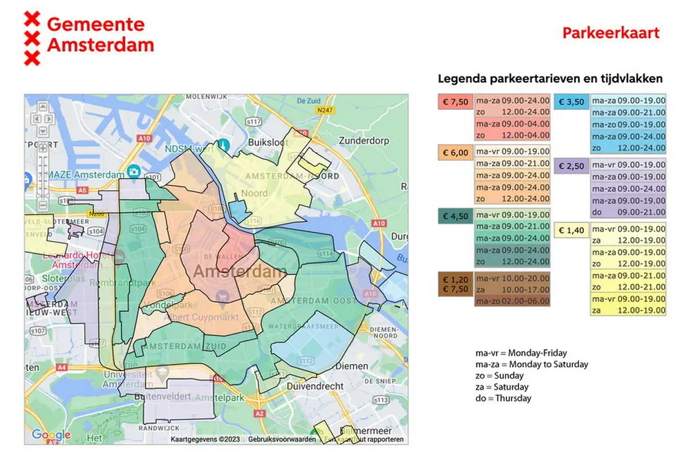 Карта зон паркування в Амстердамі