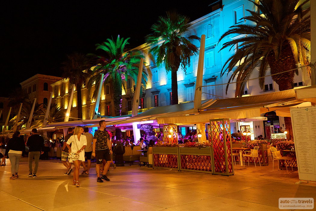 Split, Croatia by car, cafe, promenade